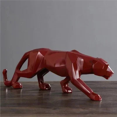 Geometric Panther Statue - Modern Gold Leopard Resin Sculpture