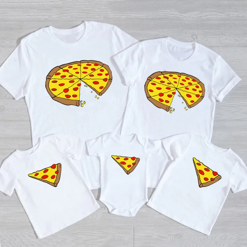 Family Matching Pizza T-Shirts | Funny Dad Mum Kids & Baby Bodysuit Set