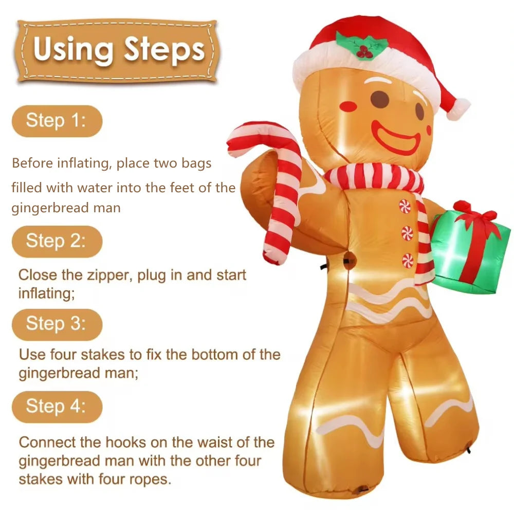 8FT Christmas Inflatable Gingerbread Man | Large LED Yard Decoration