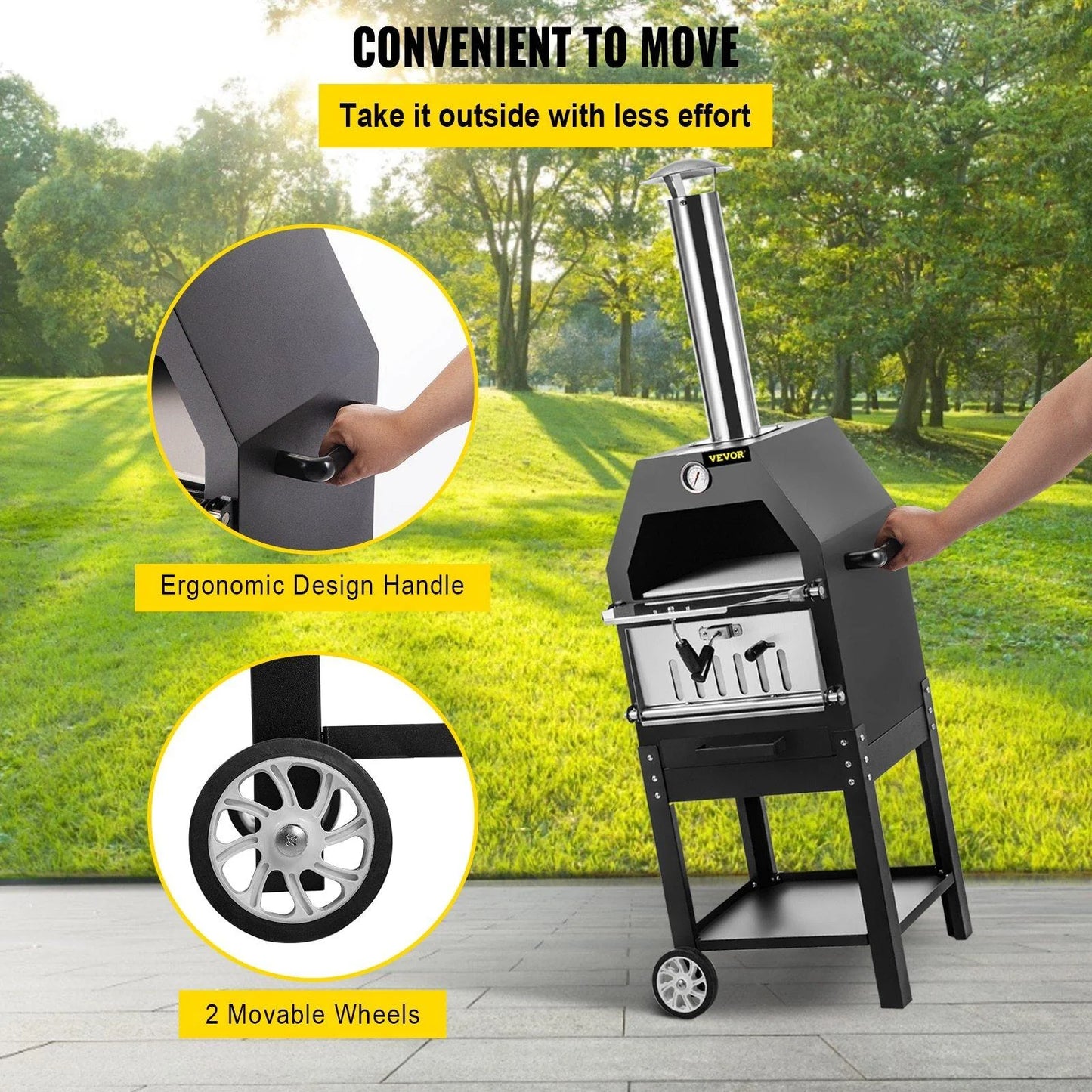 Portable Outdoor Wood Charcoal Fired Pizza Oven Accessories Built In Thermometer - Buy Confidently with Smart Sales Australia
