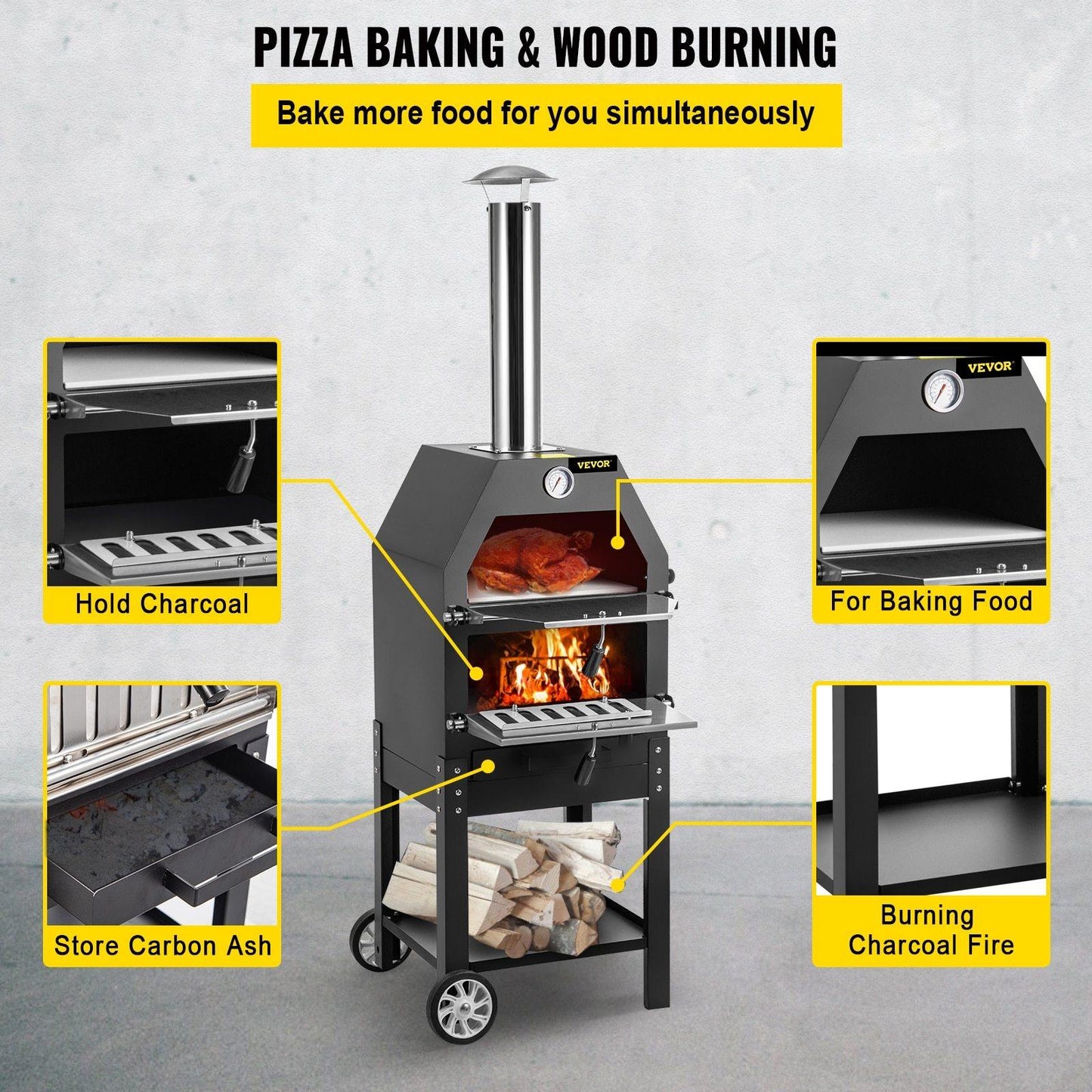 Portable Outdoor Wood Charcoal Fired Pizza Oven Accessories Built In Thermometer - Buy Confidently with Smart Sales Australia