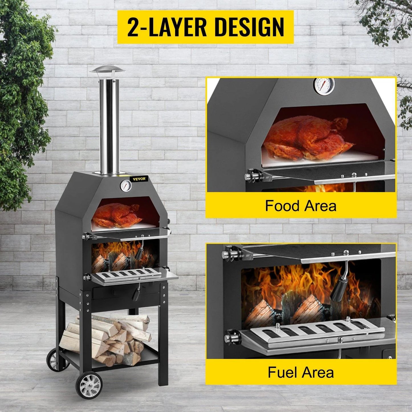 Portable Outdoor Wood Charcoal Fired Pizza Oven Accessories Built In Thermometer - Buy Confidently with Smart Sales Australia