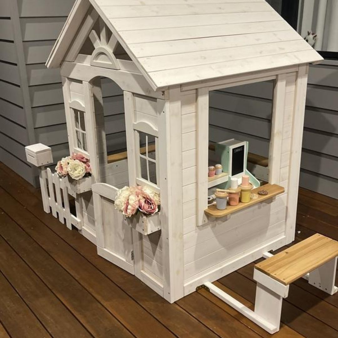 Teddy V2 Cubby House | White Timber Playhouse with Veranda