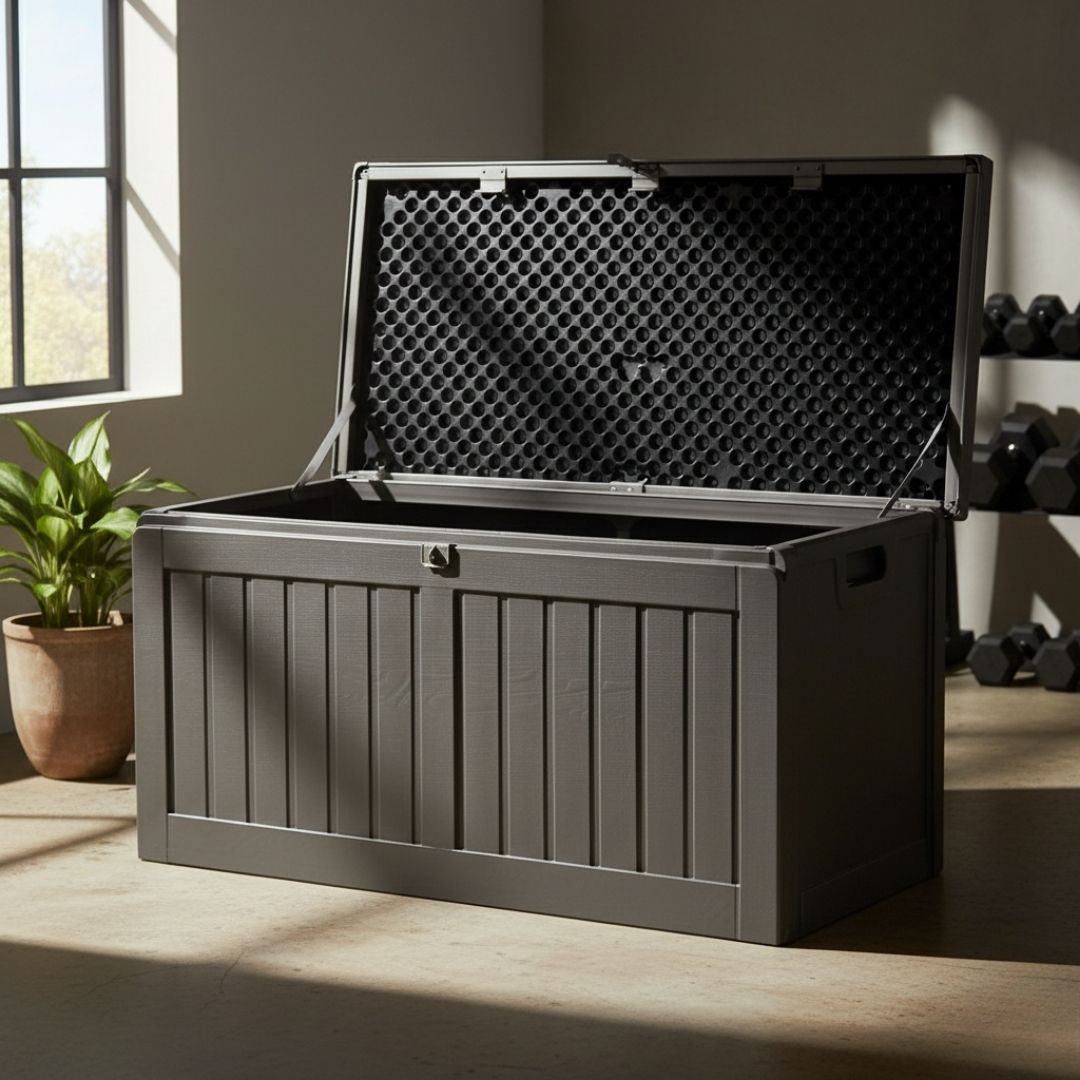Outdoor Storage Box 190L | Lockable Garden Bench Tool Shed Black