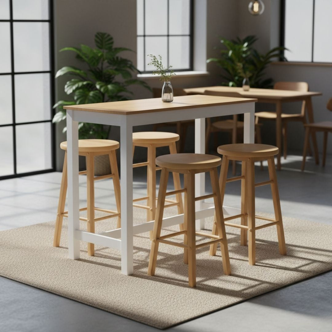 Bar Table and Stools Set (4 Chairs) | Pub Dining Desk Kitchen Cafe