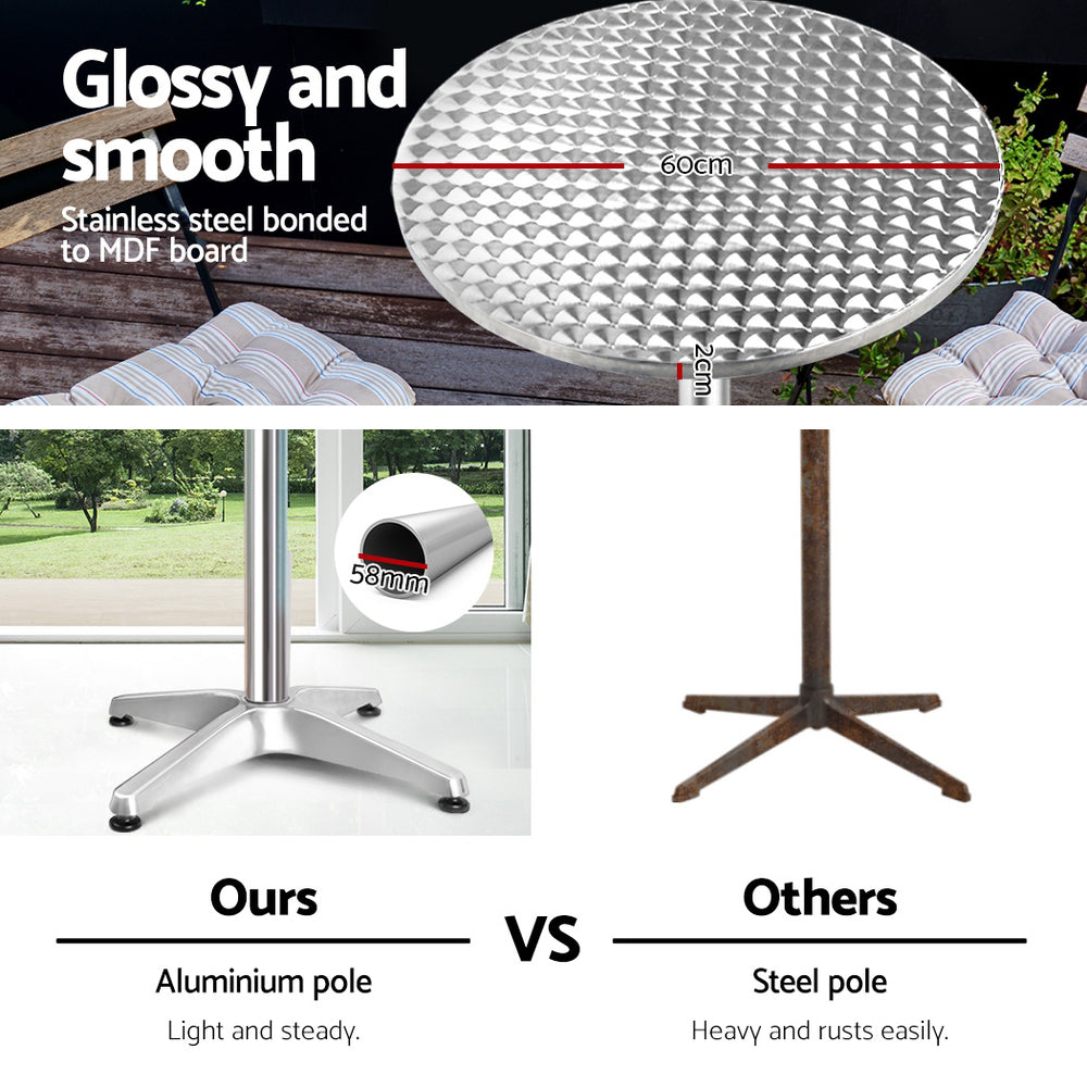 Set of 2 Outdoor Bar Table | Aluminium Round 70-110CM Adjustable