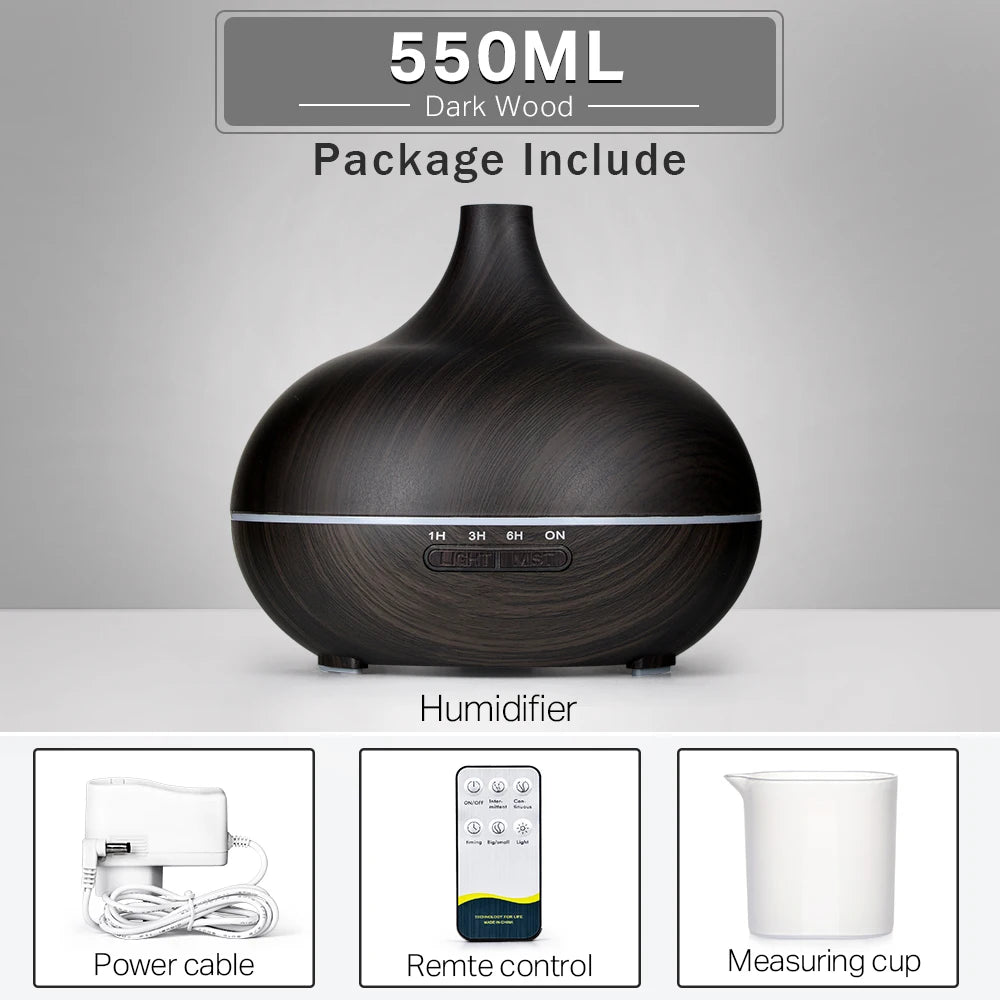 500ml Wood Grain Essential Oil Diffuser | Ultrasonic Aroma Humidifier