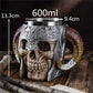 600ml Viking Skull Mug | Stainless Steel Gothic Horned Tankard Cup ID