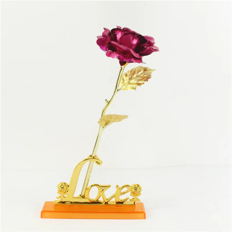 24K Gold Foil Eternal Galaxy Rose - Colorful Flower with "Love" Base