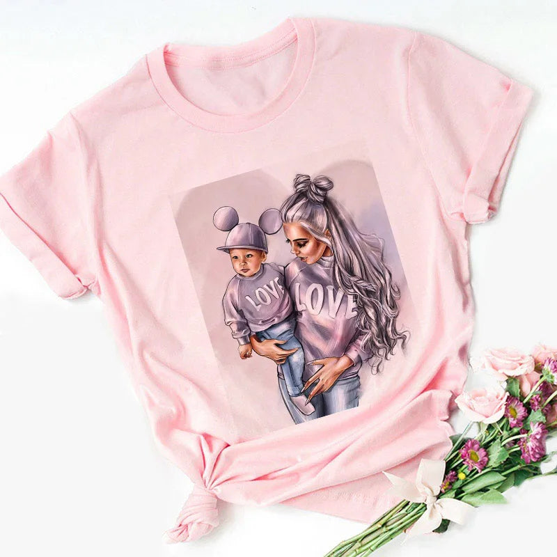 Super Mom Graphic T-Shirt | Pink Harajuku Mother's Love Summer Tee