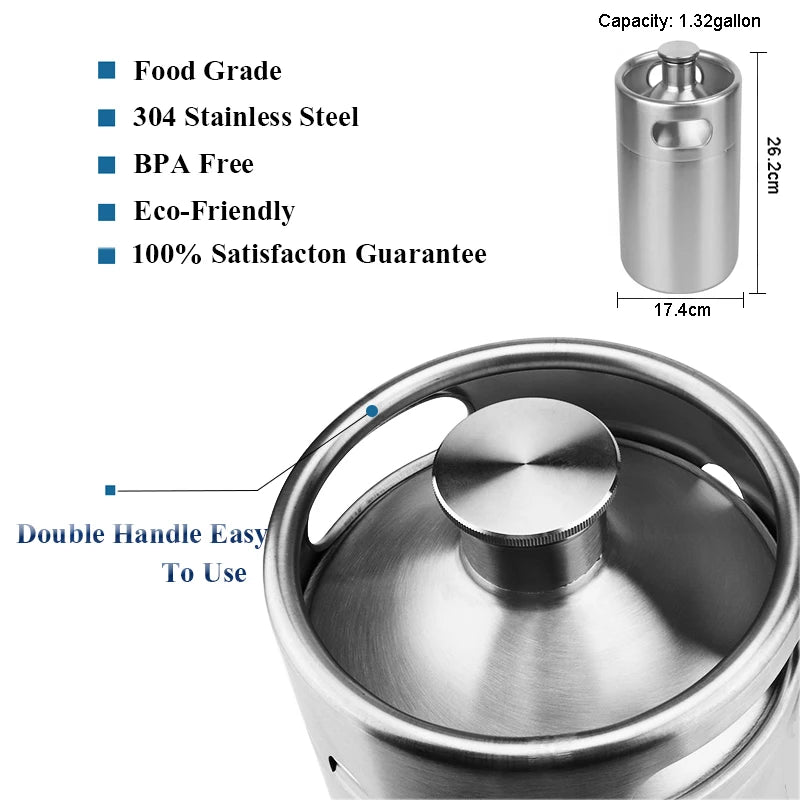 5L Pressurised Mini Growler Keg | 90 PSI Co2 Charger & Beer Tap System