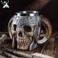600ml Viking Skull Mug | Stainless Steel Gothic Horned Tankard Cup ID