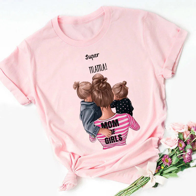 Super Mom Graphic T-Shirt | Pink Harajuku Mother's Love Summer Tee
