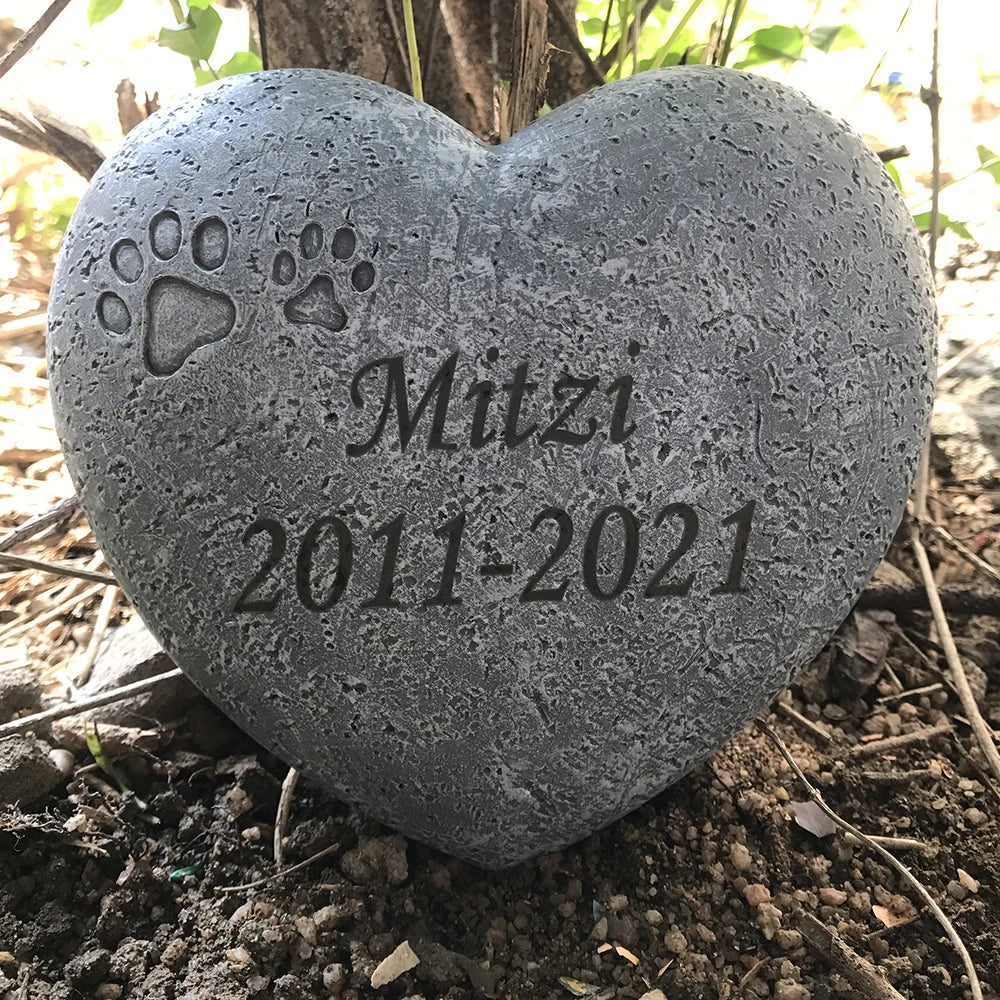 Heart Shaped Pet Memorial Stone - Weatherproof Paw Print Tribute