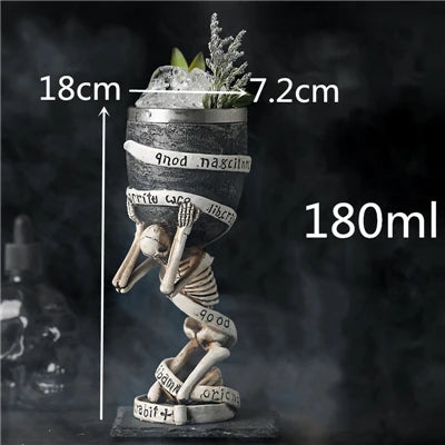 600ml Viking Skull Mug | Stainless Steel Gothic Horned Tankard Cup ID