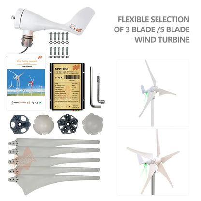 400W Wind Turbine Generator - 12V 24V 6-Blade with MPPT
