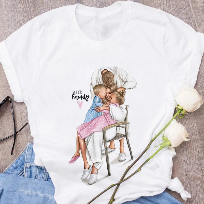 Super Mom Graphic T-Shirt | Pink Harajuku Mother's Love Summer Tee