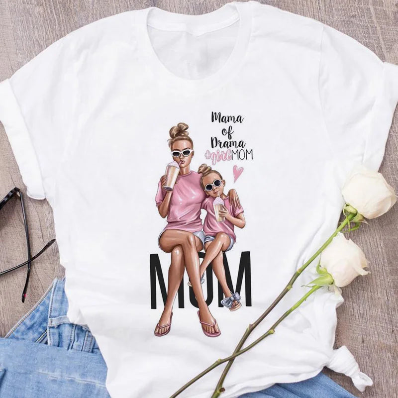 Super Mom Graphic T-Shirt | Pink Harajuku Mother's Love Summer Tee