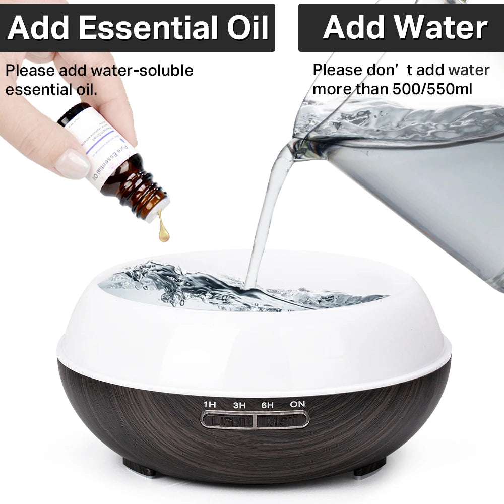 500ml Wood Grain Essential Oil Diffuser | Ultrasonic Aroma Humidifier