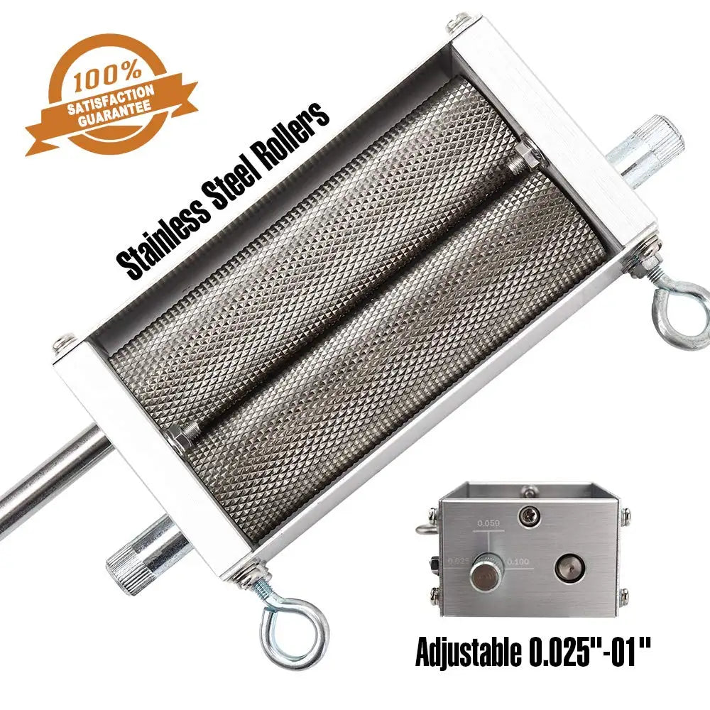 Adjustable 2-Roller Grain Mill | Stainless Malt Crusher & Homebrew Tool