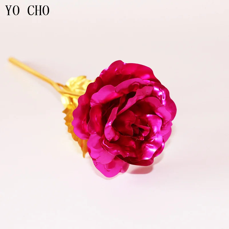 24K Gold Foil Eternal Galaxy Rose - Colorful Flower with "Love" Base