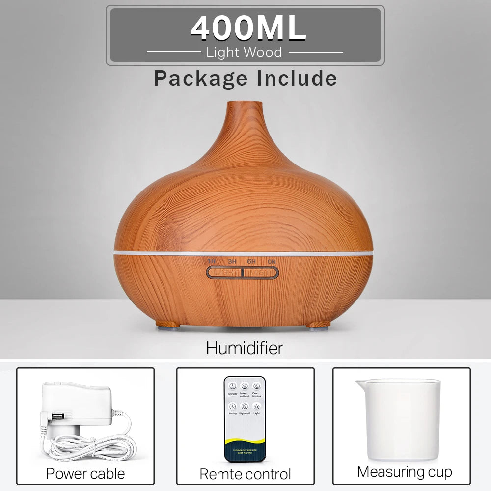 500ml Wood Grain Essential Oil Diffuser | Ultrasonic Aroma Humidifier