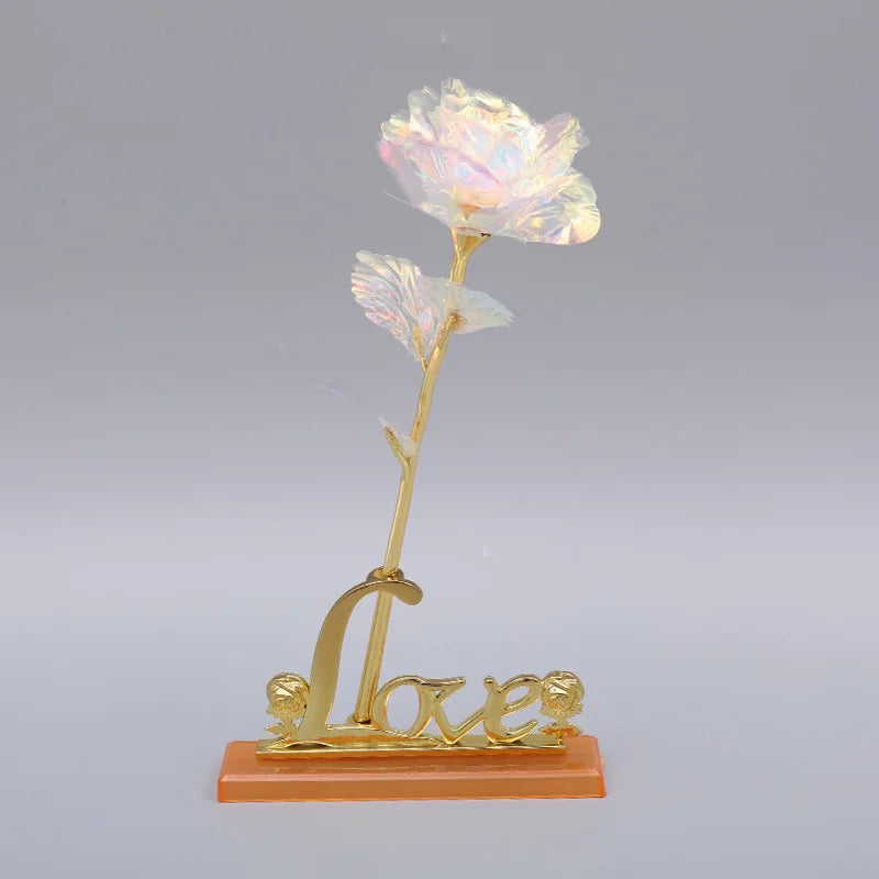 24K Gold Foil Eternal Galaxy Rose - Colorful Flower with "Love" Base