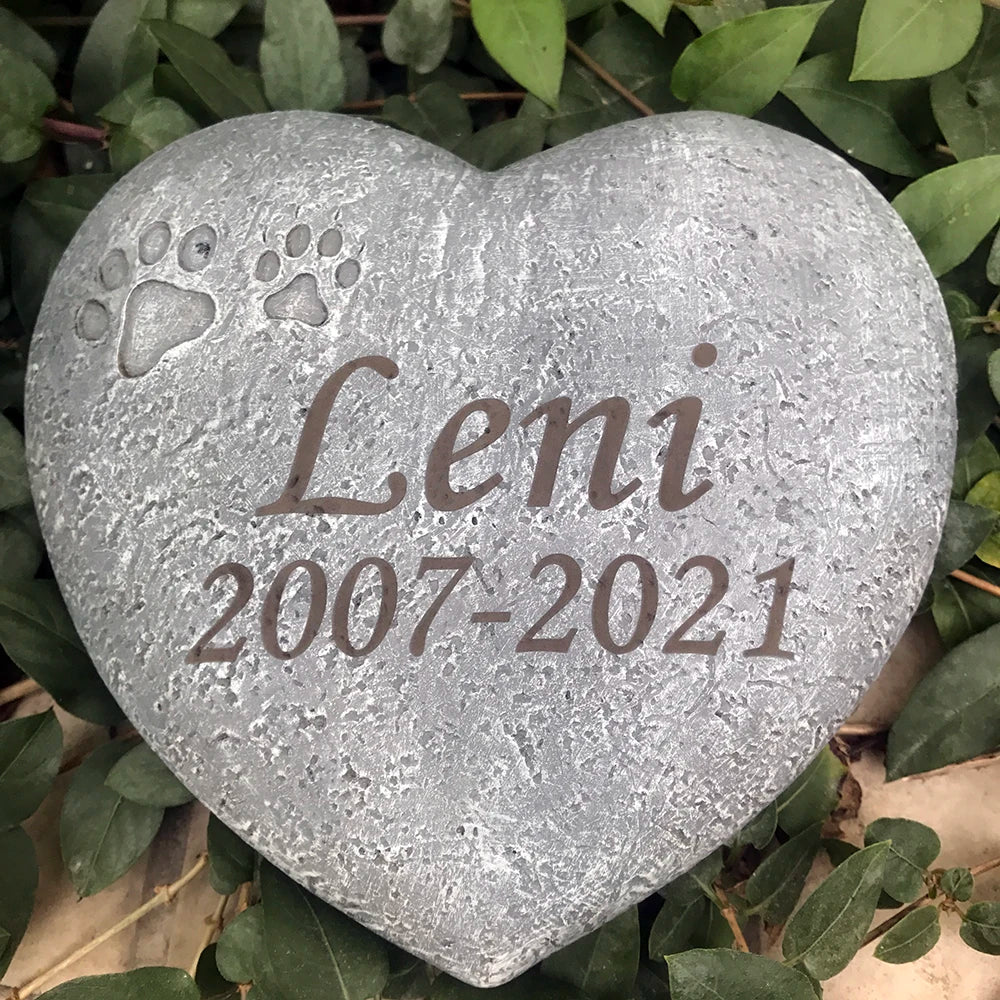Heart Shaped Pet Memorial Stone - Weatherproof Paw Print Tribute
