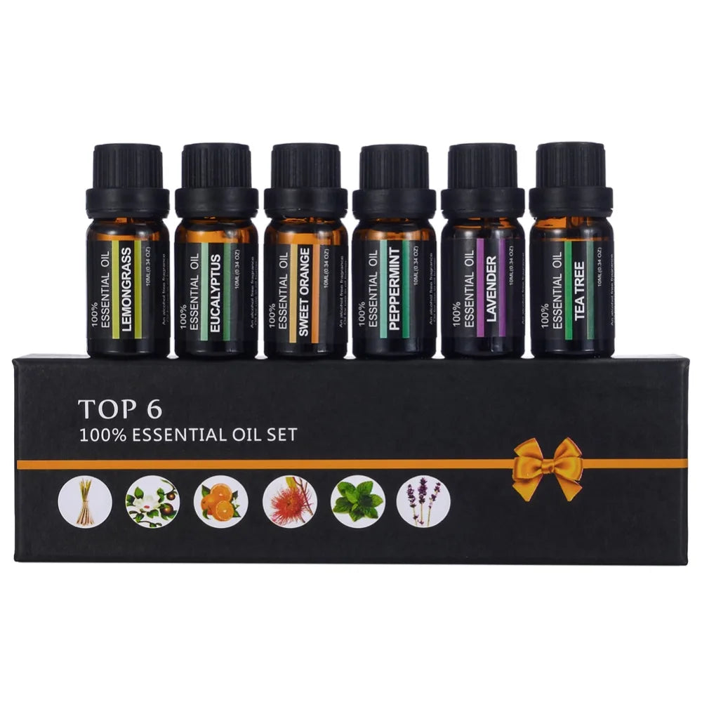 6-Piece 10ml Pure Natural Essential Oils Gift Set - 6 Scents
