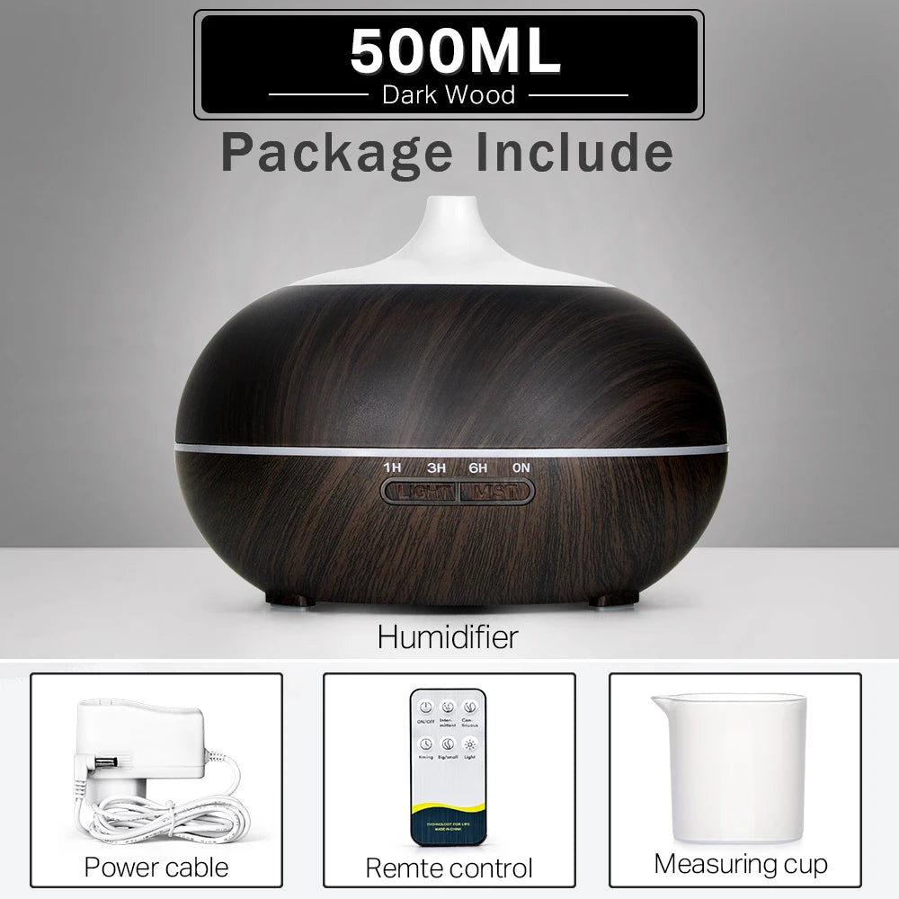 500ml Wood Grain Essential Oil Diffuser | Ultrasonic Aroma Humidifier