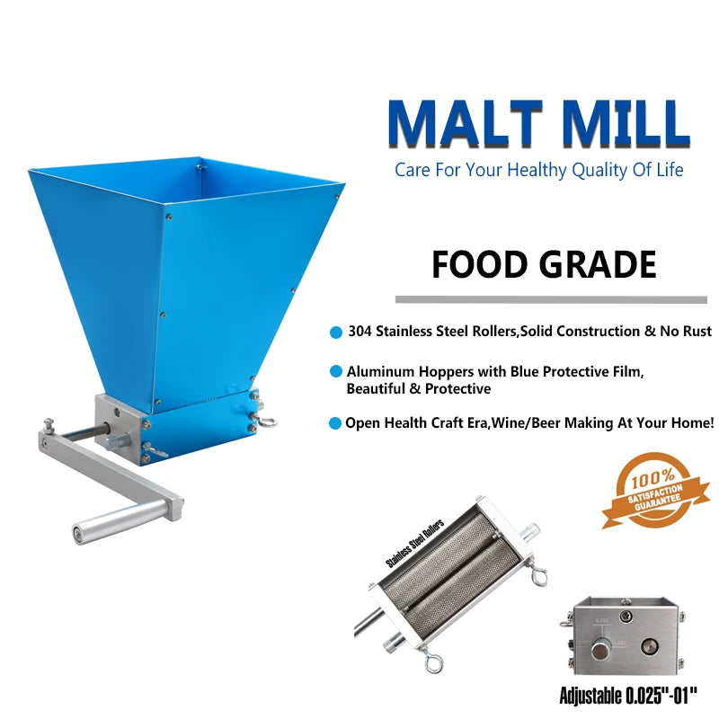 2-Roller Barley Malt Mill - Adjustable Grain Grinder Crusher