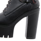 Women's Platform Boots - Black Buckle & Lace-Up High Heel Booties