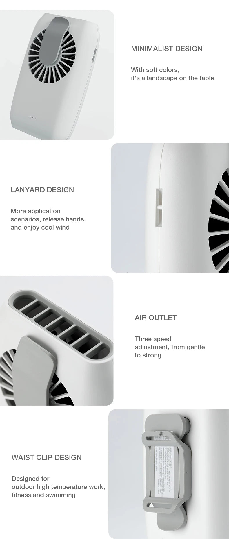 Mini Rechargeable Waist & Neck Fan - Portable 2000mAh Cooler