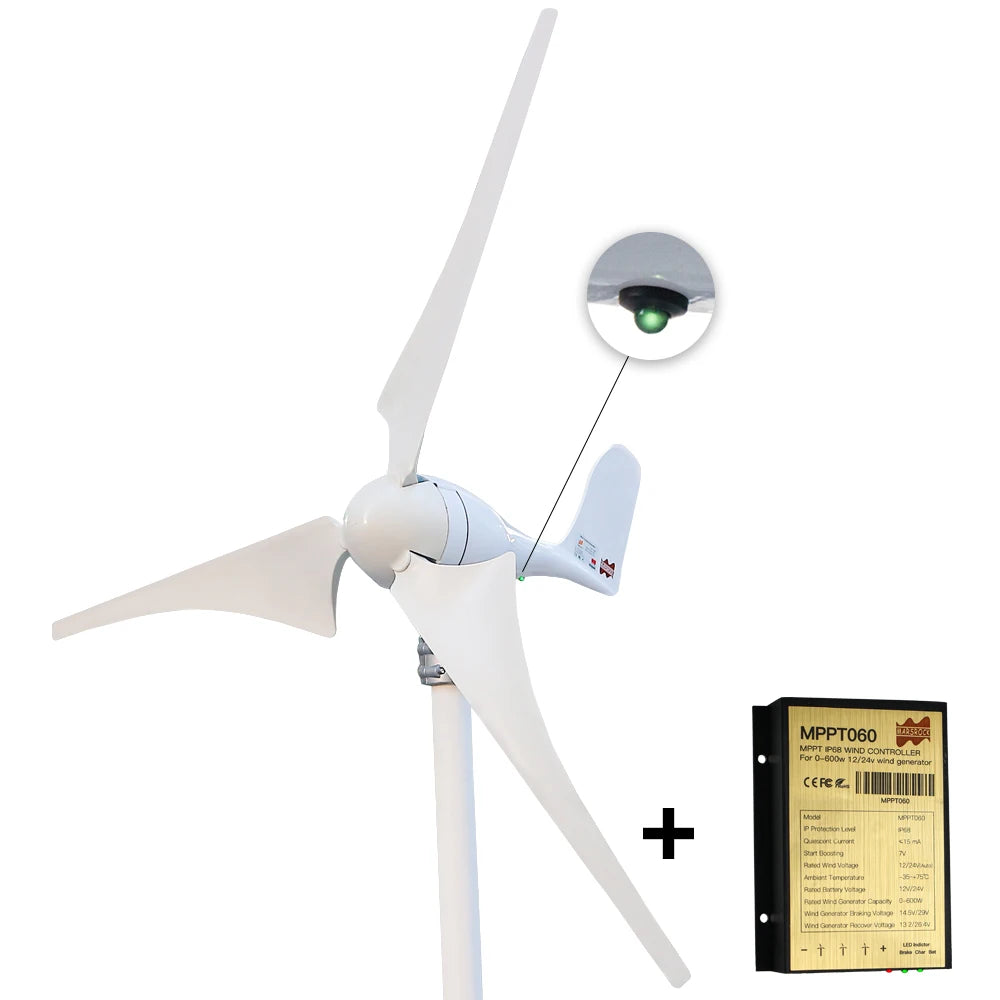 400W Wind Turbine Generator - 12V 24V 6-Blade with MPPT