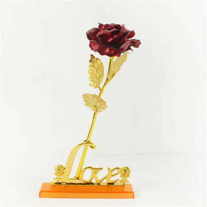 24K Gold Foil Eternal Galaxy Rose - Colorful Flower with "Love" Base
