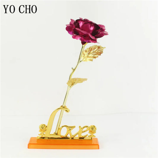24K Gold Foil Eternal Galaxy Rose - Colorful Flower with "Love" Base