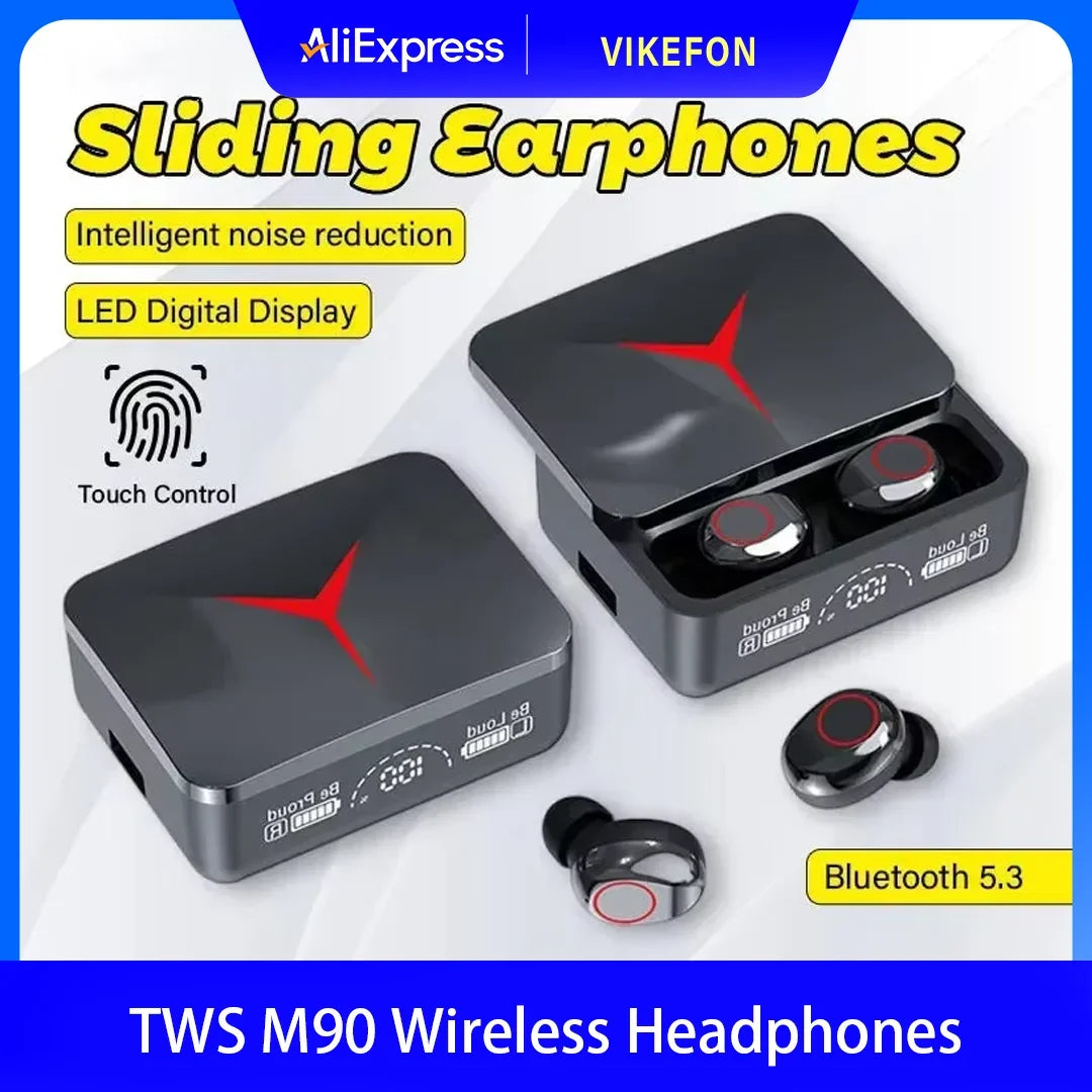 M90 TWS Wireless Earphones | Bluetooth 5.3 Sliding Case Gaming Buds ID