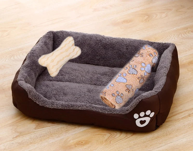 Large Dog Bed Warm Square Nest | Plush Pet Kennel Puppy Basket Cushion