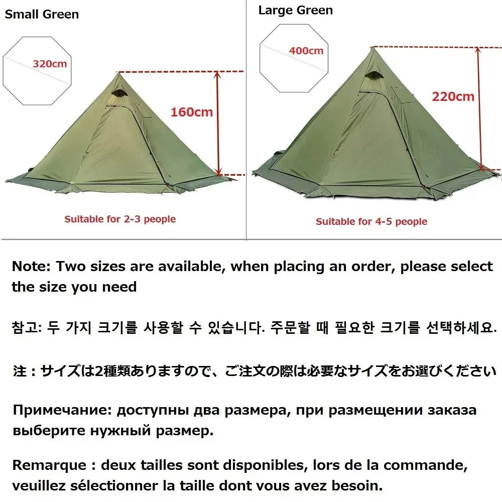 Ultralight 4-Season Pyramid Teepee Tent - Snow Skirt & Chimney Hole