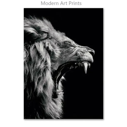 Black & White Lion Canvas Painting | Modern Animal Wall Art Mural Print