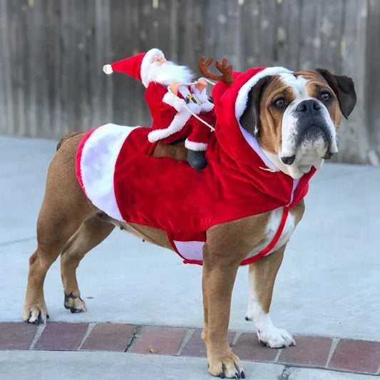 Funny Santa Rider Dog Costume - Christmas Pet Coat Jacket