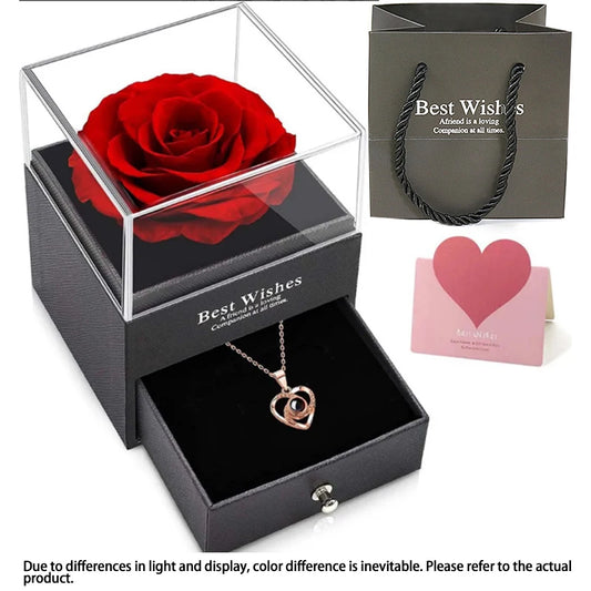 Love Heart Necklace & Eternal Rose Gift Box | Hidden Drawer Jewellery