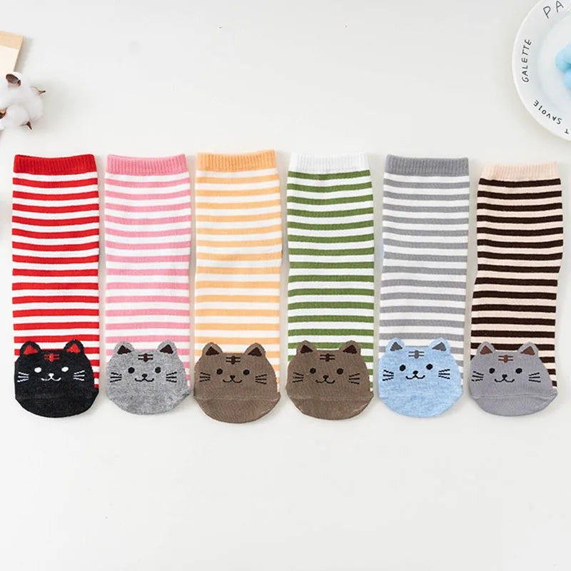 5 Pairs Women's Cat Socks - Cute Animal Cartoon Cotton Art