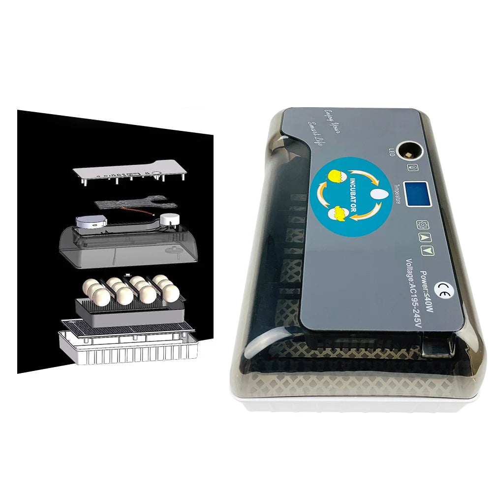 Digital 12 Egg Incubator - Automatic Hatcher with Egg Tester