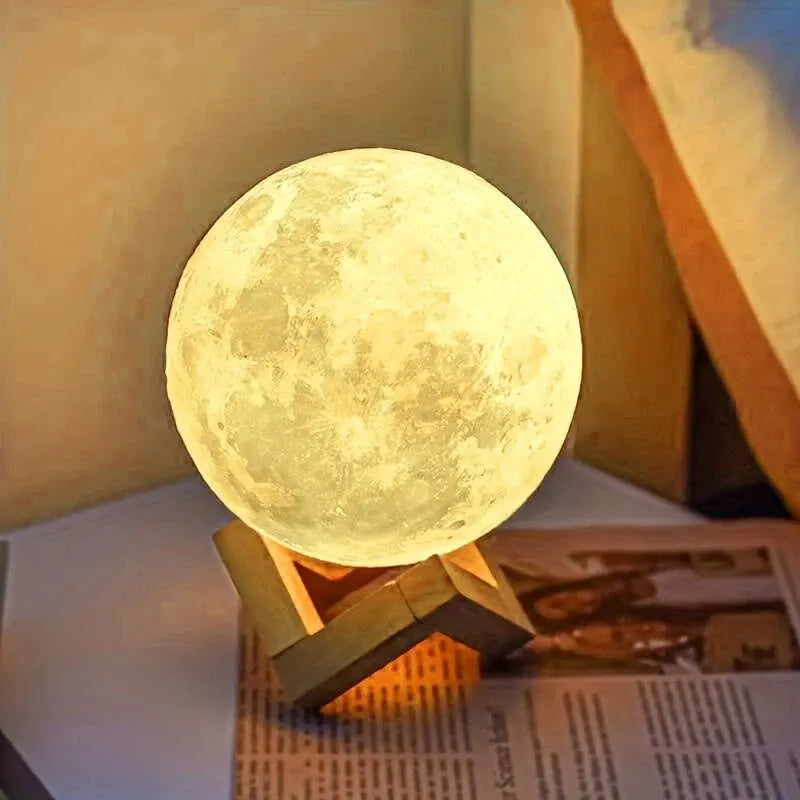 3D Moon Lamp Night Light - Galaxy Bedroom Decor Wooden Stand