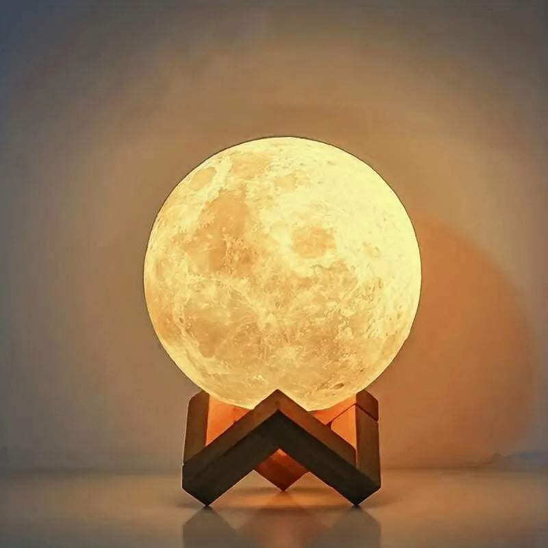 3D Moon Lamp Night Light - Galaxy Bedroom Decor Wooden Stand