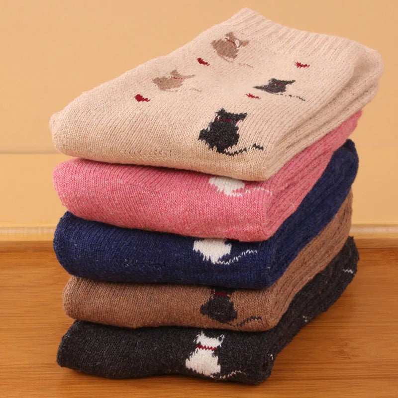 5 Pairs Women's Winter Socks | Retro Japanese Ethnic Knit Wool Blend