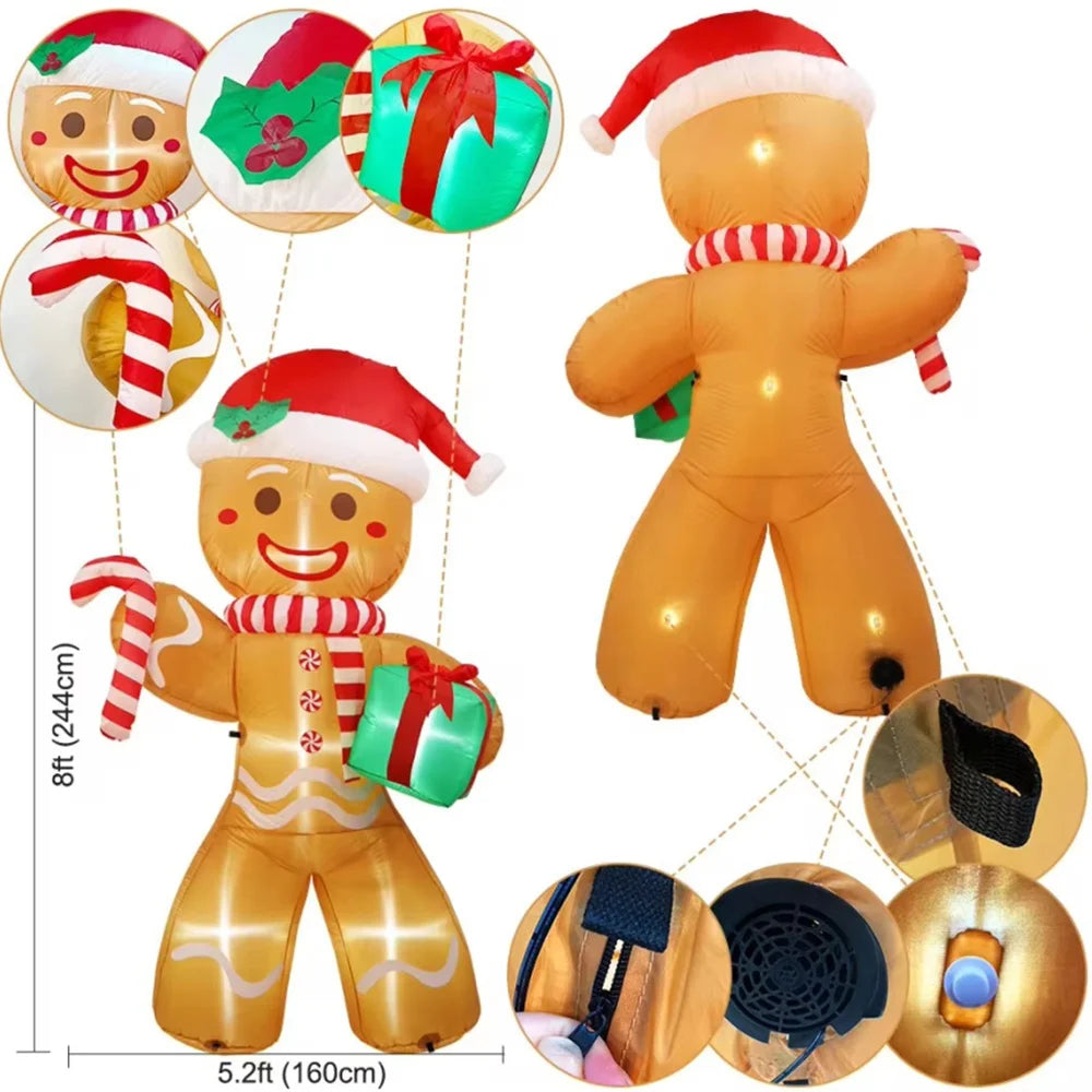 8FT Christmas Inflatable Gingerbread Man | Large LED Yard Decoration