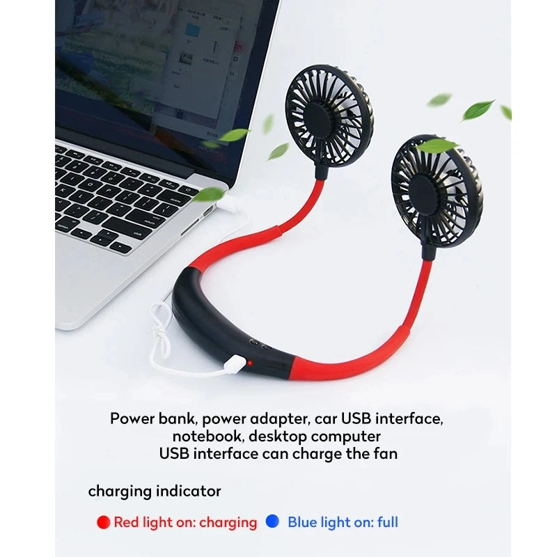 Portable Neck Fan | Hands Free USB Rechargeable 3-Speed Dual Fan Set
