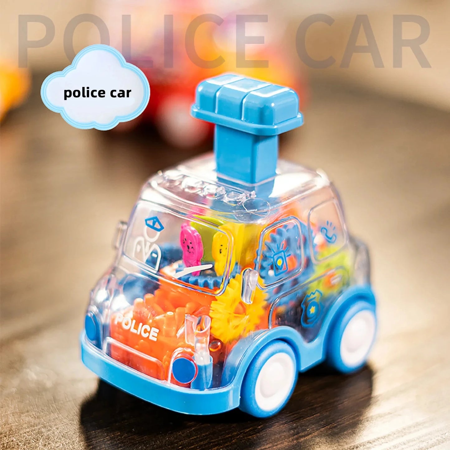 Cartoon Press Gear Car Toy | Inertia Pull-back Transparent Baby Vehicle